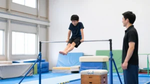 セントラル体育スクールで鉄棒に取り組む小学生のイメージ
