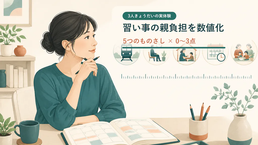 習い事の親の負担を5つのものさしで数値化するイメージ
