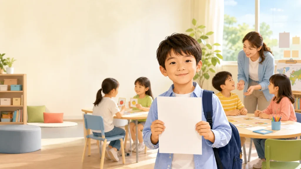 英語学童の教室で英検4級を取得した小学生の実例を表すイメージ