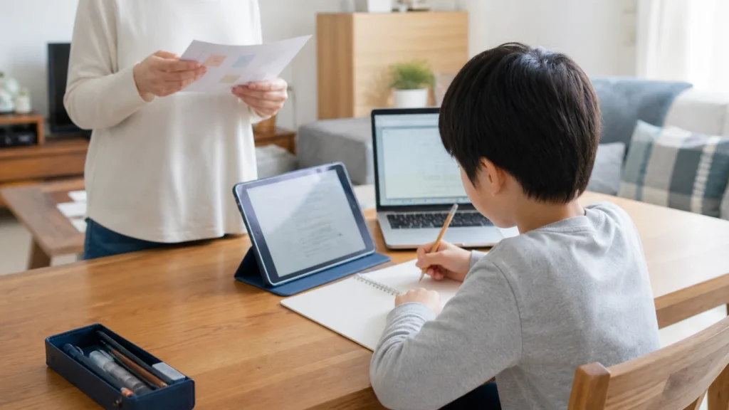 自宅学習とオンライン習い事の費用・予定を比べる親子