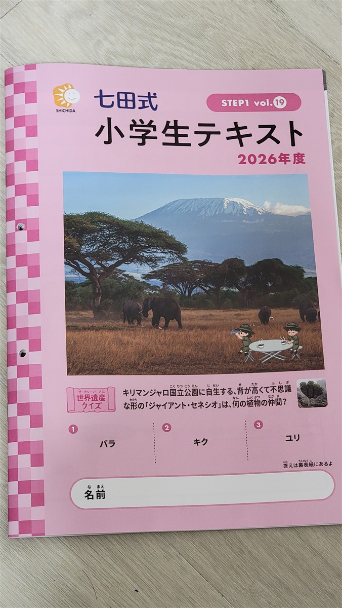 七田式小学生テキスト STEP1 vol.19、2026年度のピンク色の表紙